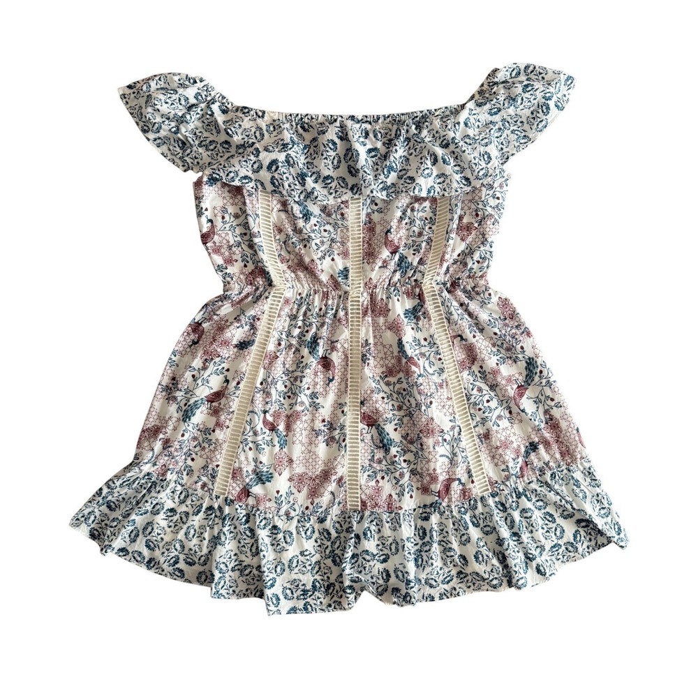 Tularosa Peacock Floral Off Shoulder Cotton Mini Dress White Blue Burgundy XL - Picture 2 of 7